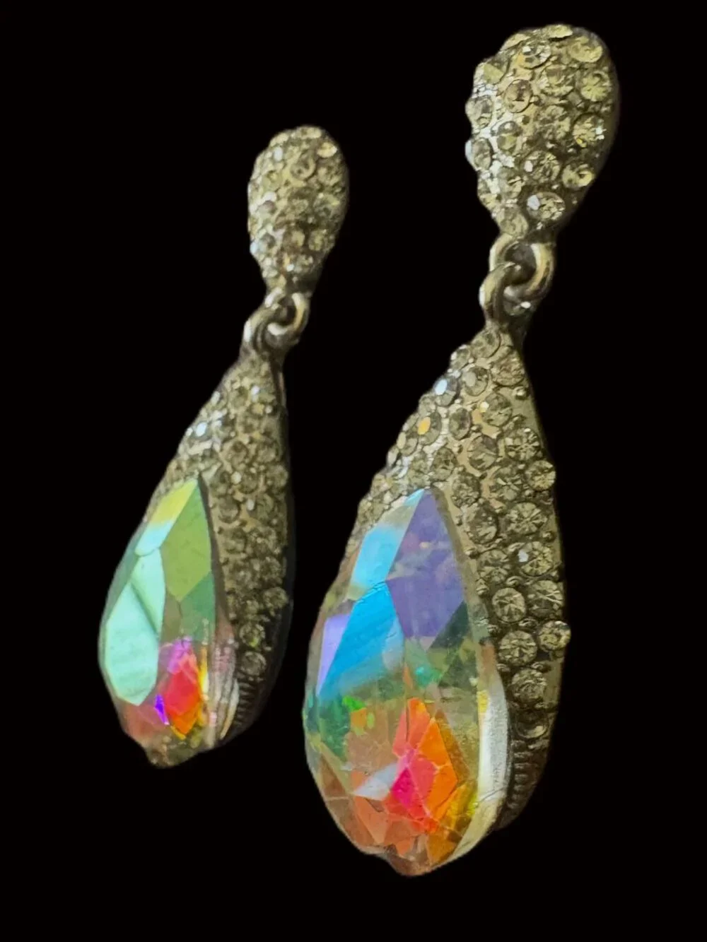 Iridescent Sundrop Rhinestone Earrings EUC